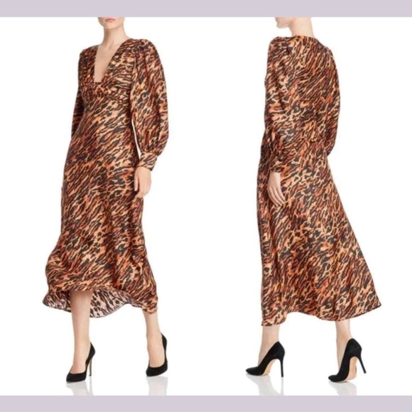 NWT‎ $595 Sandro [ 40 ] Faunie Pintucked Leopard Silk Maxi Dress In Wildcat - Picture 16 of 16